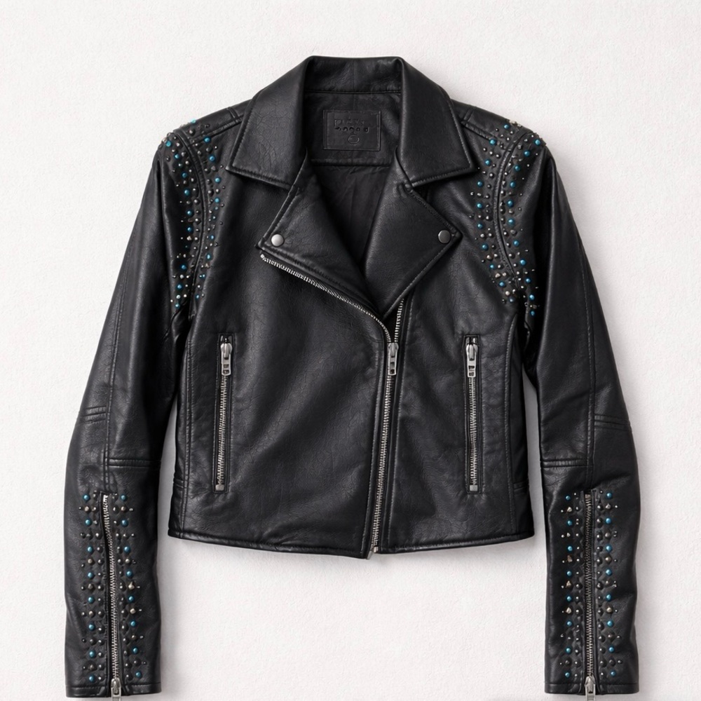 BLANK NYC Black Turquoise Studded Moto Jacket  NWT
